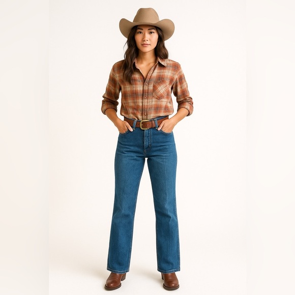 LAWMAN Vintage Embellished Western Cowgirl Semi Flare Denim Jeans Size 32 - Picture 1 of 16